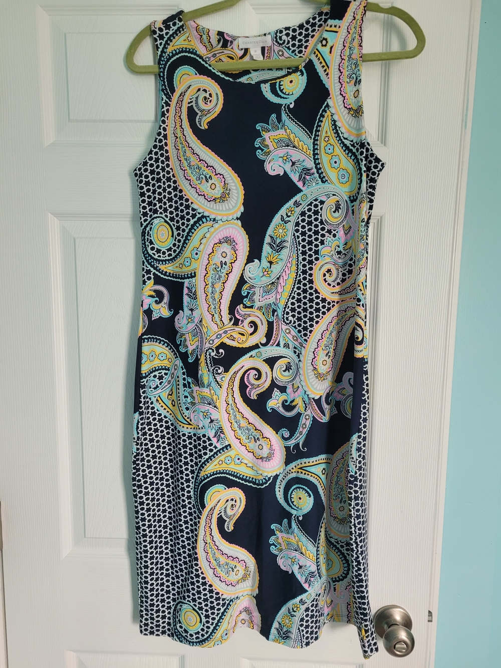 Women’s Charter Club Blue And Pink Paisley Print Sleeveless Dress